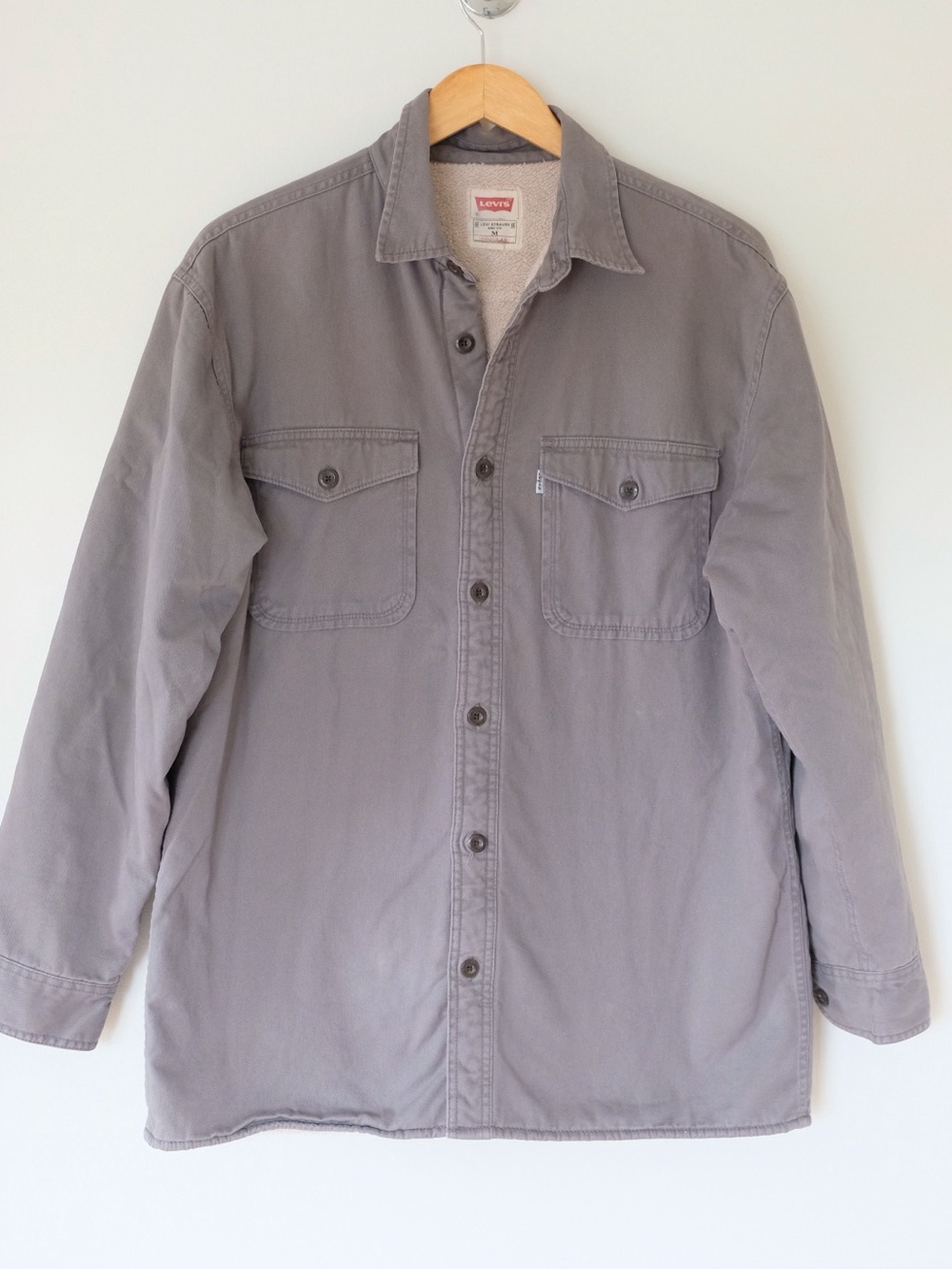 Levi’s Sherpa Line Flannel Shirt Jacket Gray Men’s Medium Cozy Chore Coat